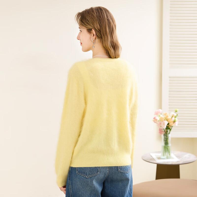 TUHUANG Women's Pure Cashmere V-Neck Loose Knit Cardigan