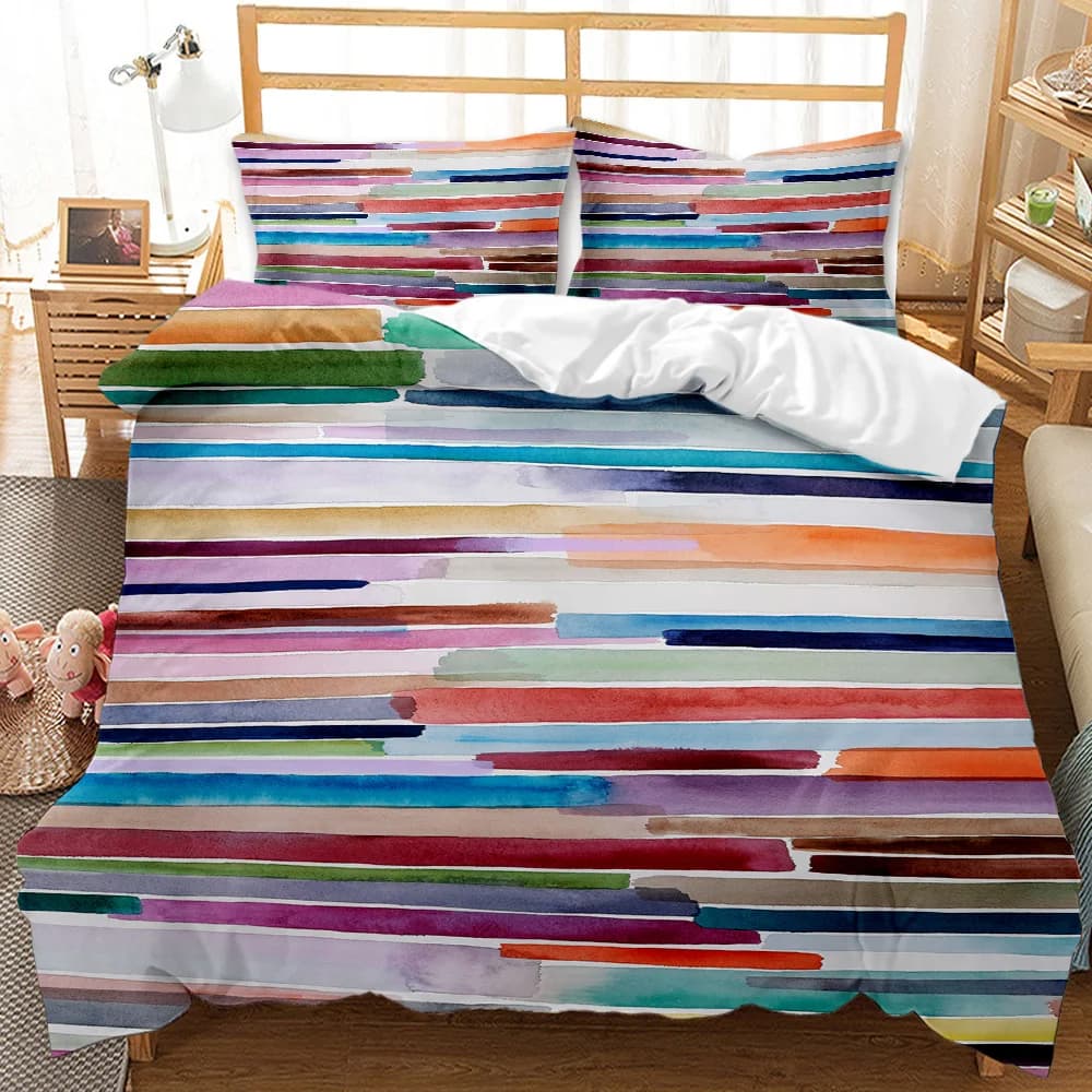 Geometrische Streifen mit Weichem Stoff Bettbezug, Wellenförmiger Farbverlauf Kinder Weicher Bettbezug, Moderne Abstrakte Kunst Einfaches Bettwäsche Set Warm