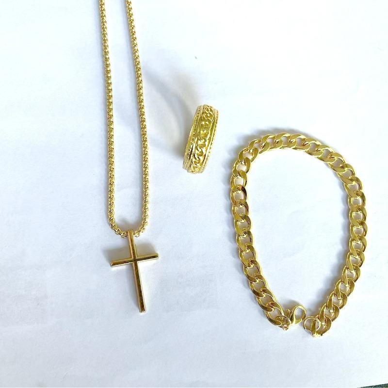 Cross Jewelry Chain Ring Bracelet Necklace 3 Sets