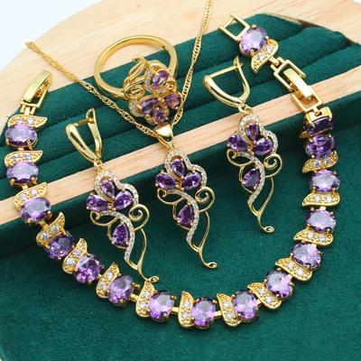 Europe and The United States Hot Anti Allergy Zircon Bracelet Necklace Earrings Gold Jewelry Set