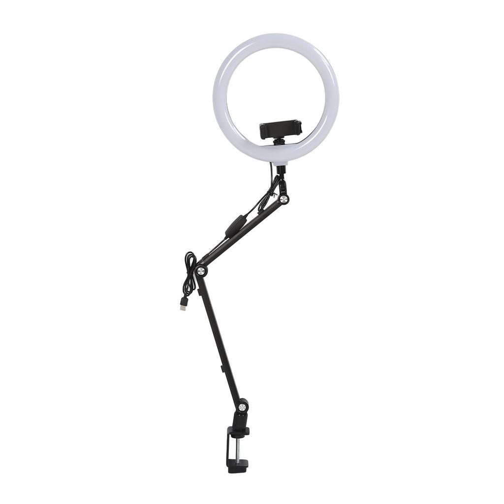 10in Live Stream Fill Light Angle Adjustable Dimmable Clip On LED Ring Light with Stand Phone Holder for Beauty Manicure