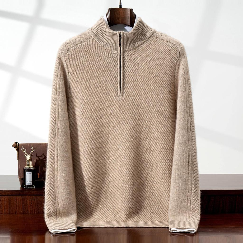 Men's Thickened Cashmere Half-Zip Sweater - Loose Knit Base Layer