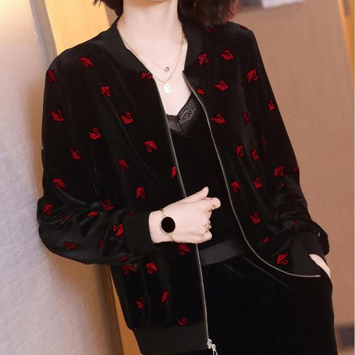 Leisure Golden Velvet Coat Women's Spring Autumn Loose Zipper Jacket Fashion Large Size Baseball Outwear Jacket 5XL