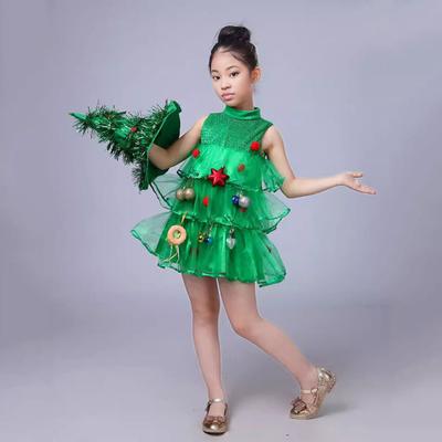 Kinderen Kerstjurk Multi Hanger Decor Verspreide Taart Zoom Mouwloos Staande Kraag A-lijn Cosplay Podium Show Prestatie Mini Jurk