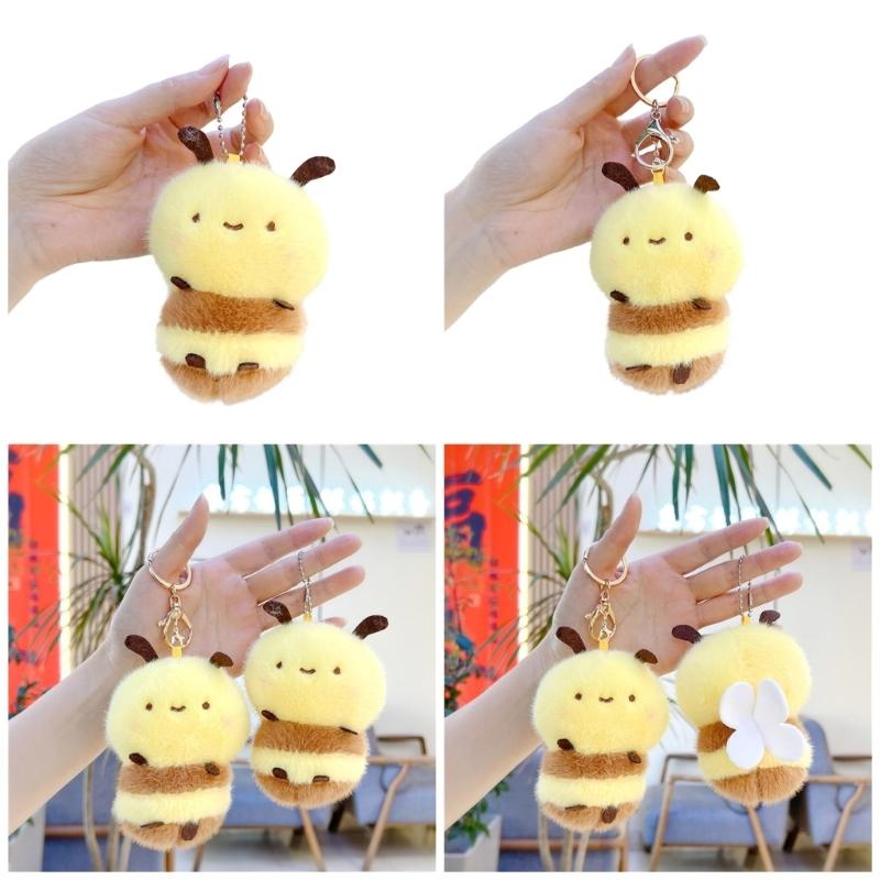 Honeybee Plush Doll Key Holder Stuffed Animal Toy Shaped Keychain Bag Pendant Multipurpose Accessory for Daily Use