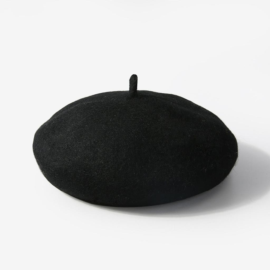 Women Beret French Hat Pure Colour Black Comfortable Costume Accessory for Winter Autumn Black