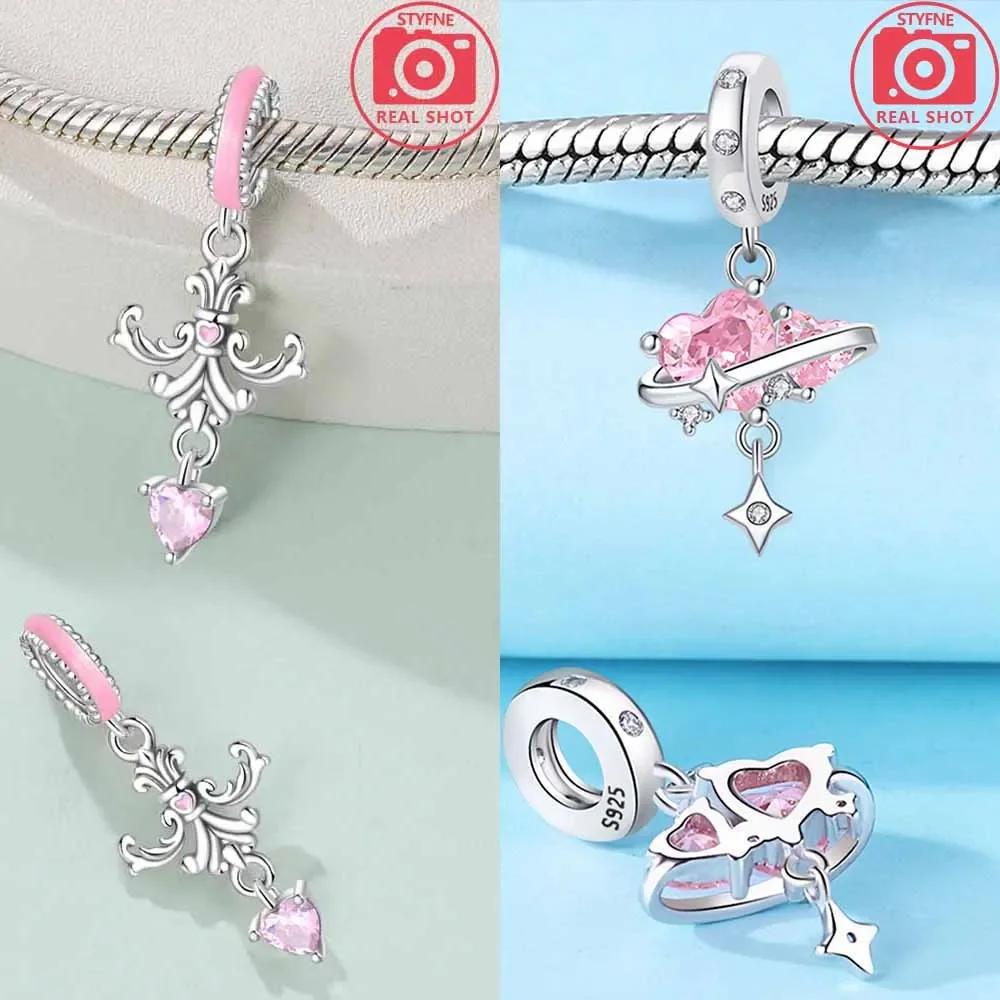 Fine Pink Zircon Heart Hugged Cat Dog Beads Copper Original Charm For Bracelets Necklace Accessories Jewelry Making
