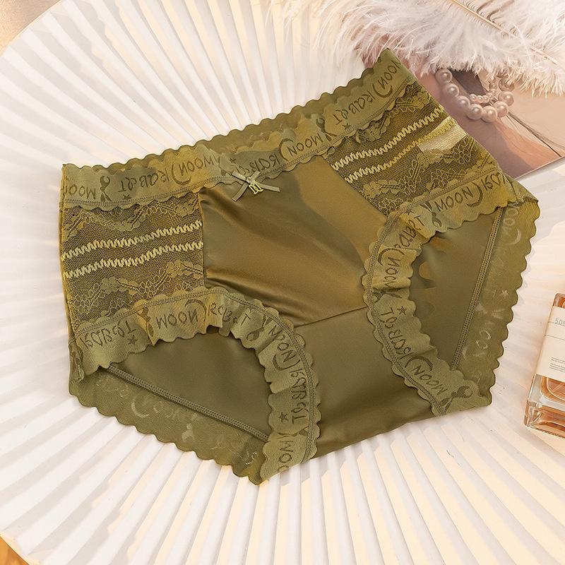 

Женские атласные бесшовные трусы со средней талией, кружевные трусики с бантом, милое нижнее белье XL зелёный
