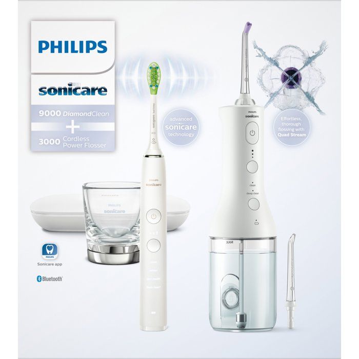 Brosse à dents électrique et jet dentaire - PHILIPS - HX3886/41 - DiamondClean 9000 - Power Flosser - blanc