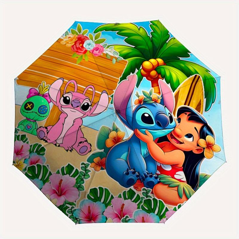 

1pc Stitch and Lilo Automatic Folding Umbrella - Portable Foldable Design with 8 Ribs, Durable Plastic & Iron Frame, Outdoor Umbrella yy250731063
