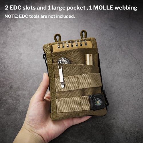 VIPERADE VE18 EDC Pouch for Men, Pocket Organizer with 3 Slots, 2 Zipper Pockets, Velcro Closure, and Multi-Tool Pouch (Tan)