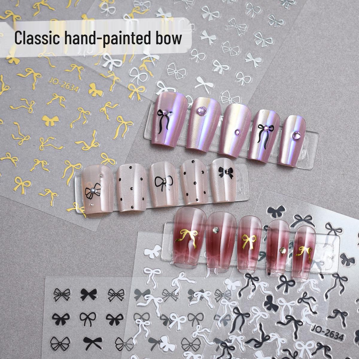 

Nail Art Bow Stickers: 3D Black, White, Gold, Silver Ribbon Decals