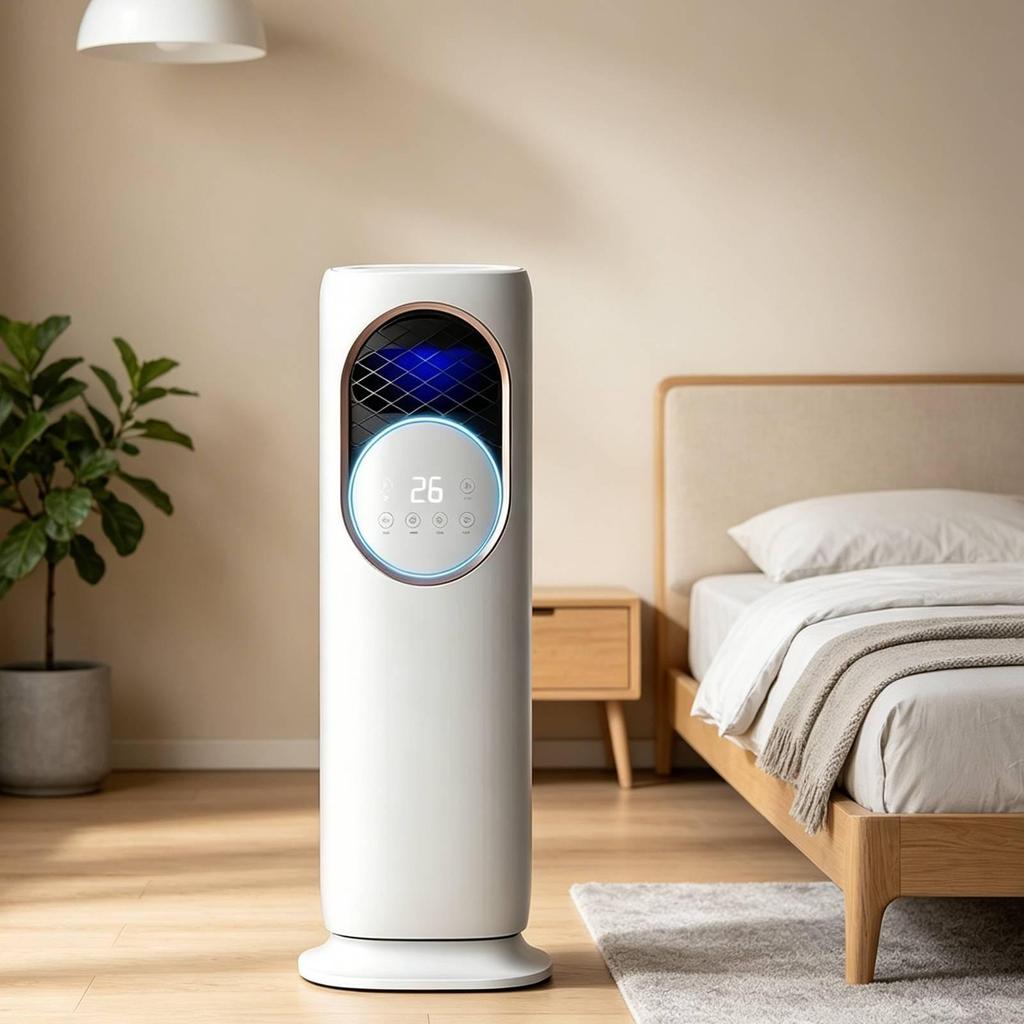 Mesh Grille Touch Buttons Freestanding Air Cooling Unit Fan Cylindrical Body
