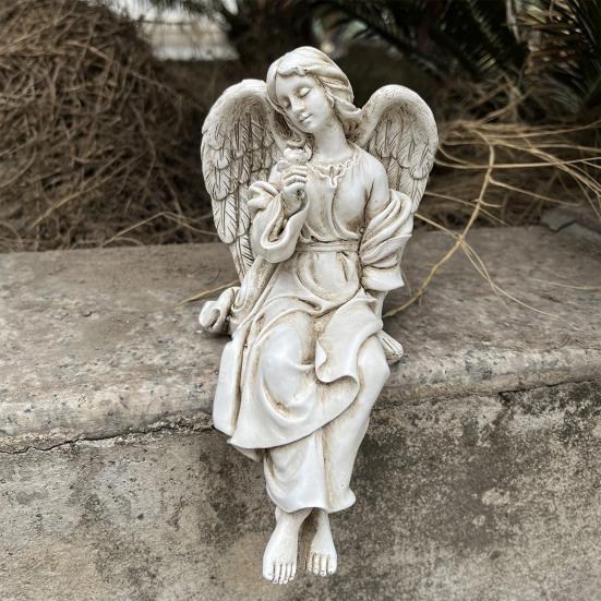 Yousheng Retro Winged Angel Statue, Resin Praying Angel Figurine, Elegant Sitting Angel Sculpture for Outdoor Indoor Garden