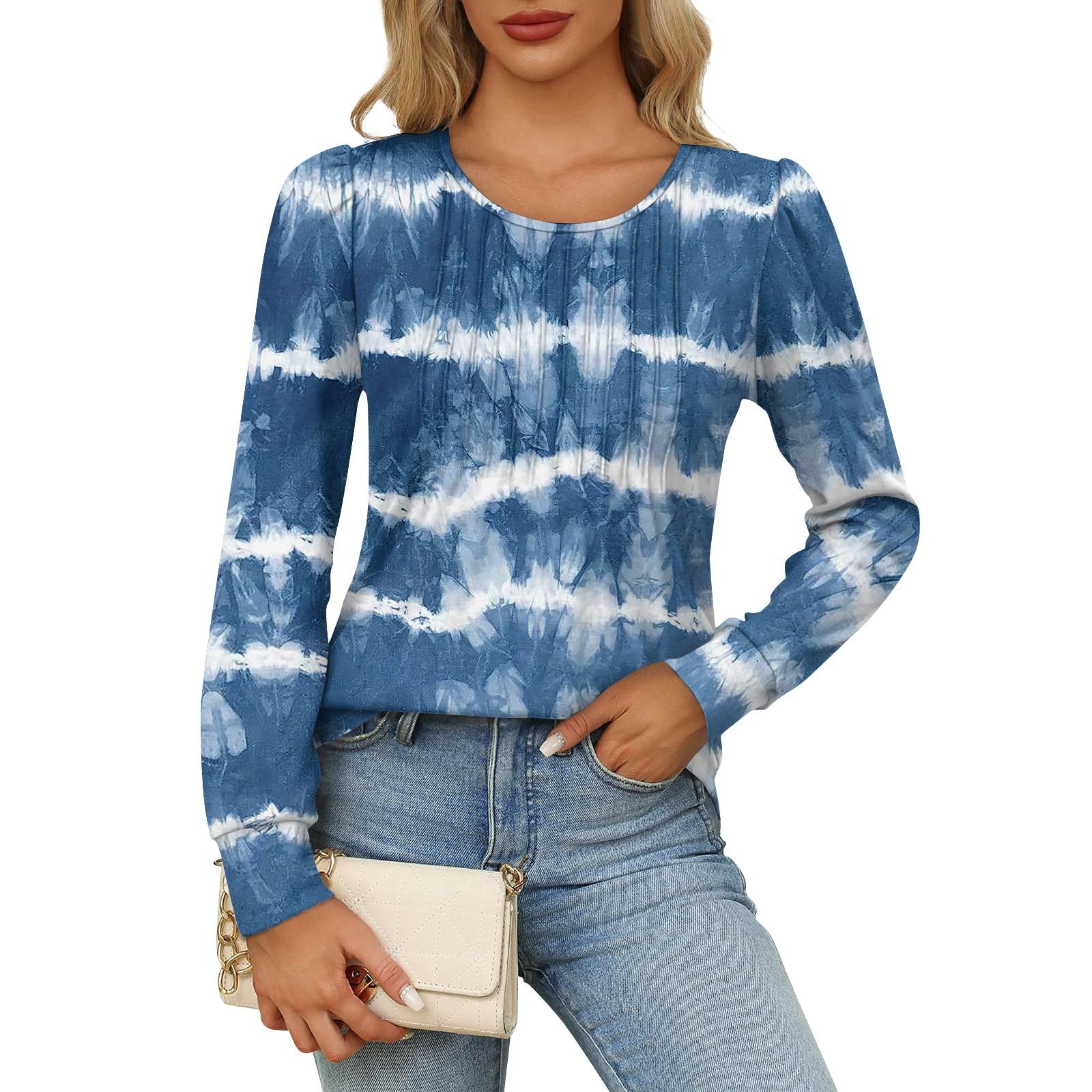 

Женская повседневная модная плиссированная рубашка с длинным рукавом и круглым вырезом, повседневные топы S