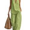 Khaki Sleeveless Halter Neck Two Piece Set with Wide Leg Pants