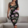 Floral 3D Print Bodycon Midi Dress Office Wear Stretchy Fit U-Neck Sleeveless 2025 Collection