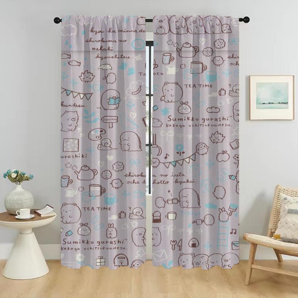 Set Of 2 Elegant Kitchen Curtains Bedroom Sumikko Gurashi Room Window Curtain Partition Shades Halloween Decoration Polyester Perfect For