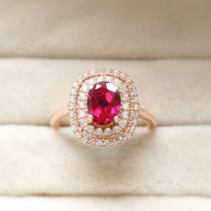 

European and American new fashion pigeon blood red zircon inlaid luxury personalized women s ring 10&ROSE GOLD COLOR червоний