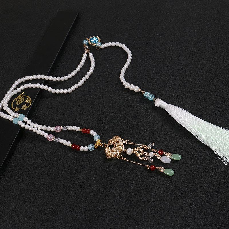 

Женское ожерелье-облако с кисточками на спине Yingluo, с воротником Танского стиля для ханьфу и кулоном в виде древнего замка мира