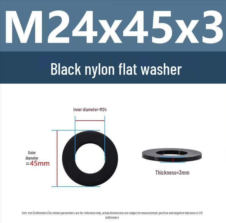 PA66 Nylon Wear-Resistant Flat Insulation Washer, Black & White, Round, Sizes M2-M24