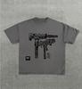 Unisexs Gun Pattern TShirt Black Street Casual ShortSleeved TShirt White Line Art LooseFitting RoundNeck Summer Top