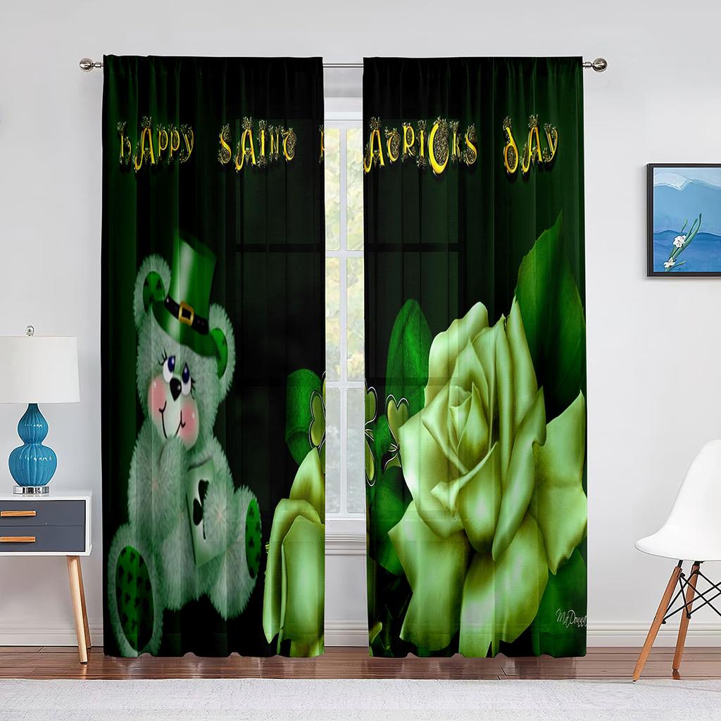 Tüllvorhang mit grünem Kleeblatt „Happy St. Patrick's Day“ für Schlafzimmer, Fenstervorhang, Luxusdekoration, Wohnzimmer, transparenter Vorhang