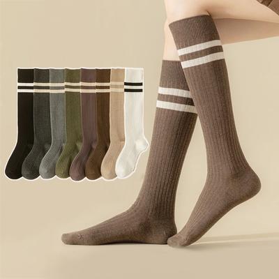 Cotton Calf Socks for Women Knee Length Medium Socks Ins Fashion Girls College Style Striped Stockings