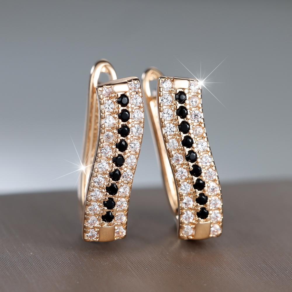 Exquisite White and Black Zircon Hoop Earrings for Women Golden Wedding Party Fashion Jewelry Gifts