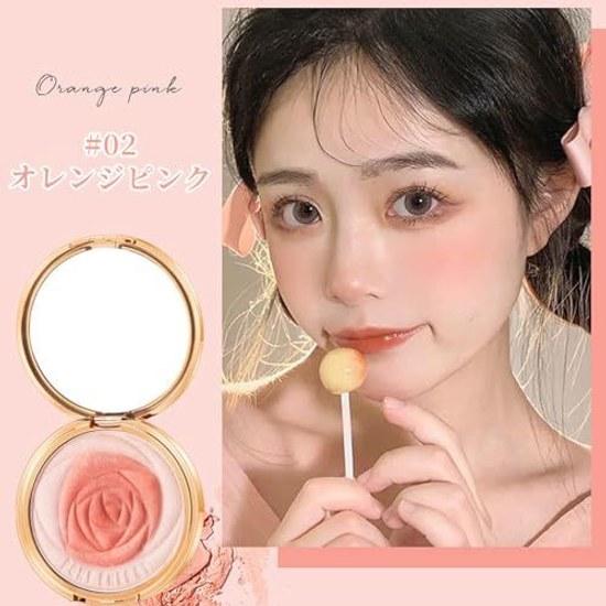 Cheek Powder Natural Color Development Long-lasting Lightweight Fit Makeup Women Cute Package Cosmetic Item (02 - Orange Pink)