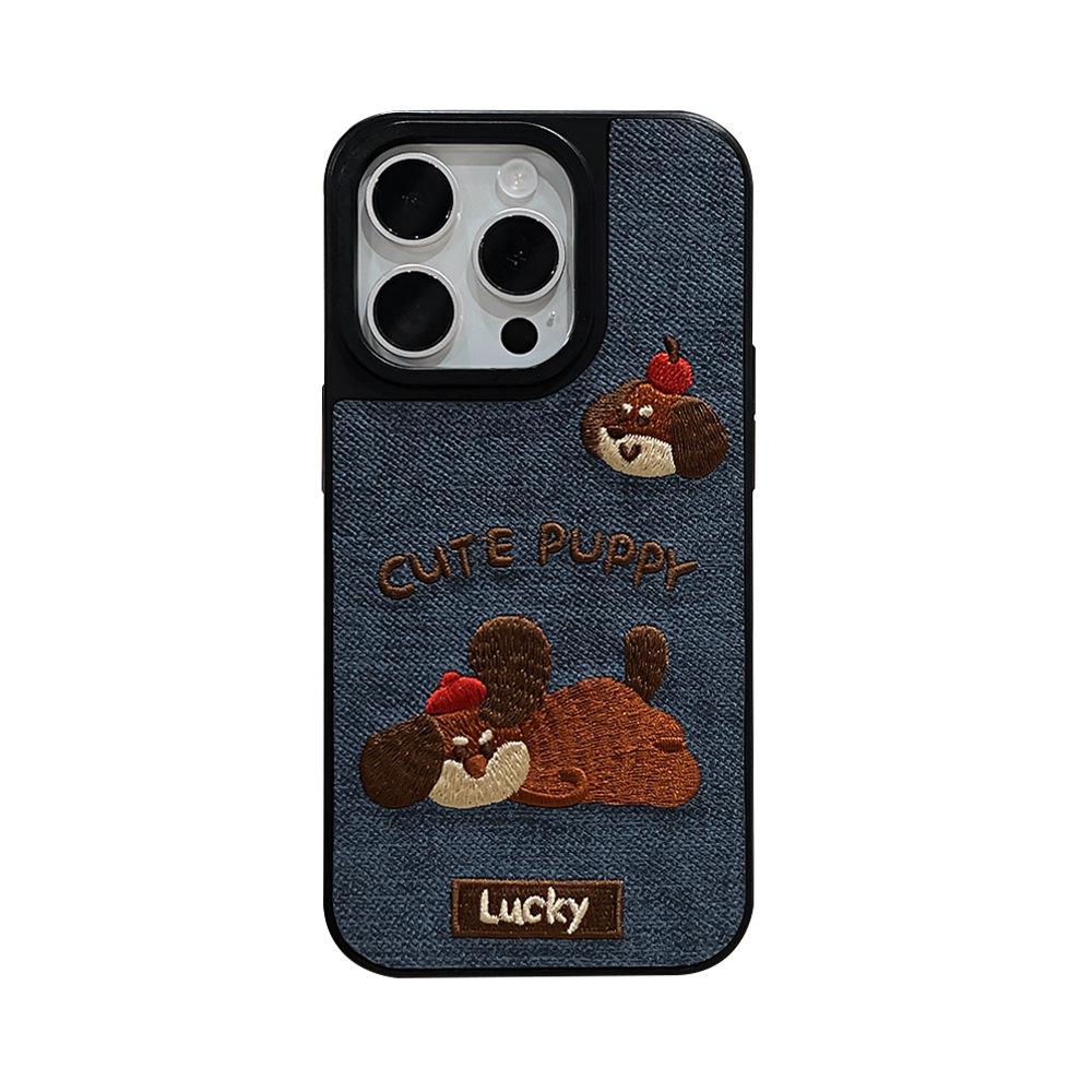 Apple 17/16Promax embroidered puppy mobile phone case is suitable for iPhone13 three-dimensional 14/15 anti-drop protective case.