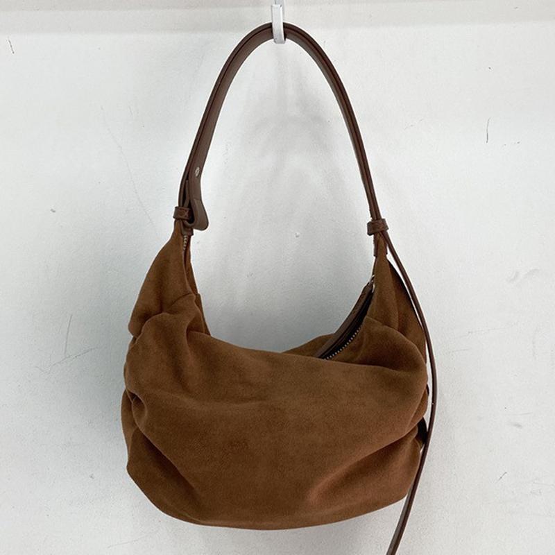Women's Faux Suede Hobo Bags Designer Luxury Bags and Bags New Fashionable Simple Zipper Pleated Shoulder Crossbody