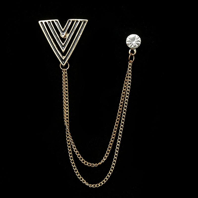 Korean Style Men's Blazer Brooch with Scissors-Shaped Metal Chain Accessory