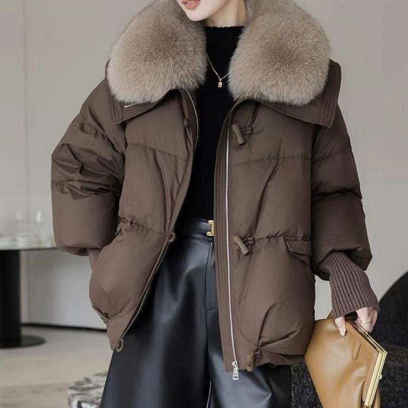 Winter new down cotton-padded clothes women's short loose cotton-padded clothes women's large fur collar thickened cotton-padded jacket