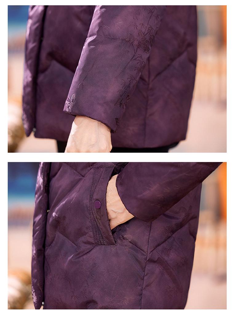 Vintage Rote Daunenjacke im chinesischen Stil für mittelalte und ältere Frauen, Warmer Wintermantel mit Entendaunen