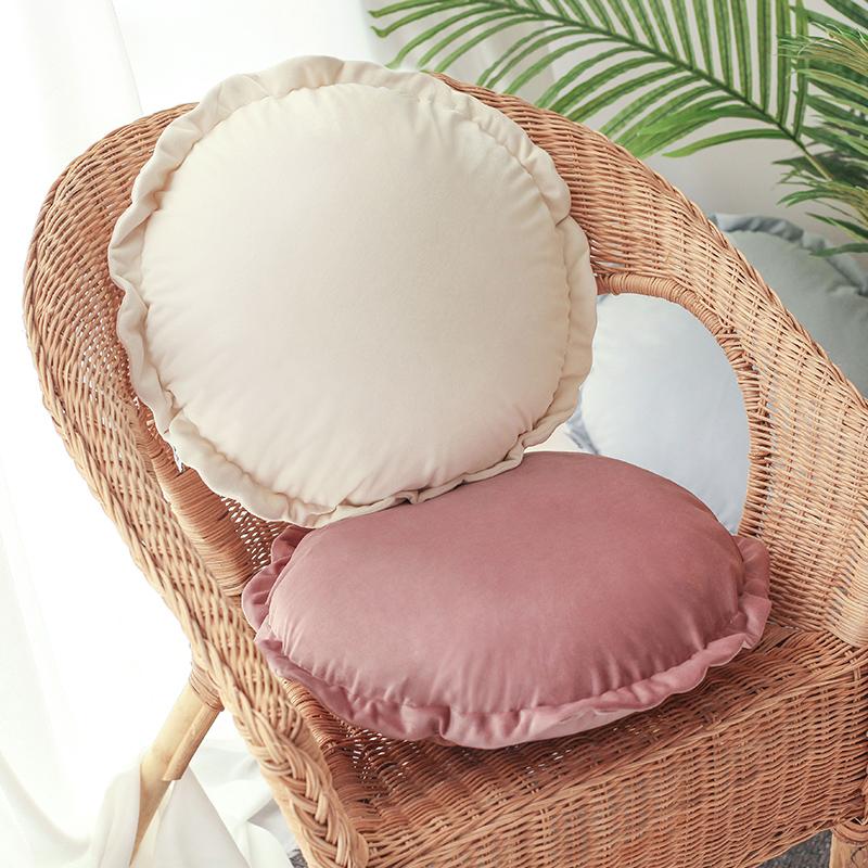 Ins Nordic Simple Round Cushion Cute Sofa Pillow Super Soft Waist Pillow Bay Window Girl Room Decor Pouf  Lace Pleated Futon