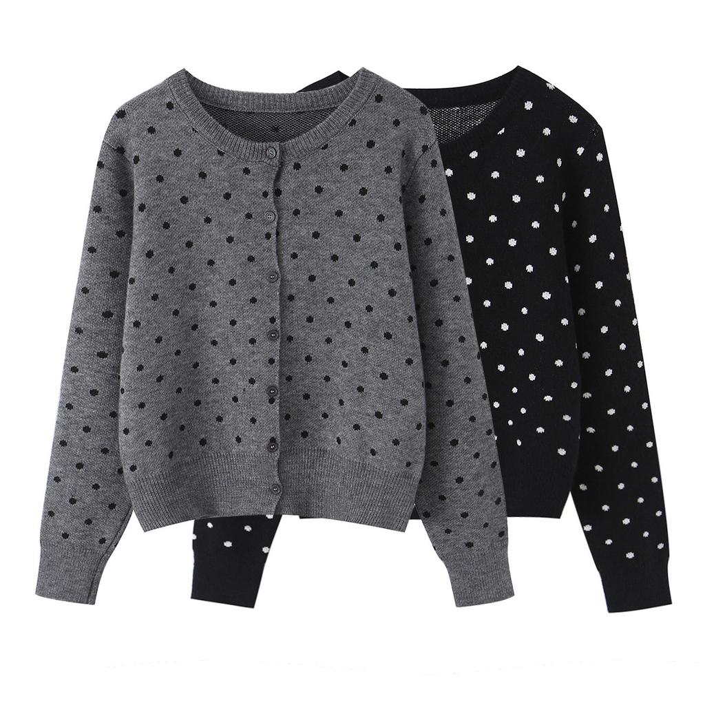 Beautiful style, wholesale women's clothing, fashionable versatile temperament casual design polka dot cardigan sweater