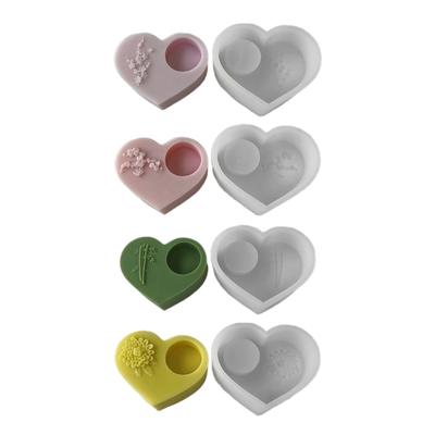 Molde de silicone para castiçal epóxi Molde para base de vela Molde para porta-velas em formato de coração Moldes para ornamentos Decoração para casa Molde