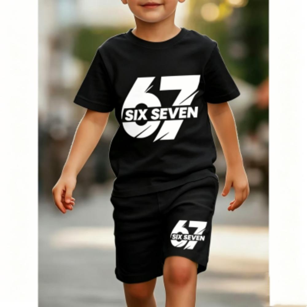 

Funny Number 67 Printed 11 Colors Kids T-shirt and Shorts 2 Piece Set Summer Home Outdoor Casual Outfit for Boy and Girl s T-shirt Sports Set 5-6Y