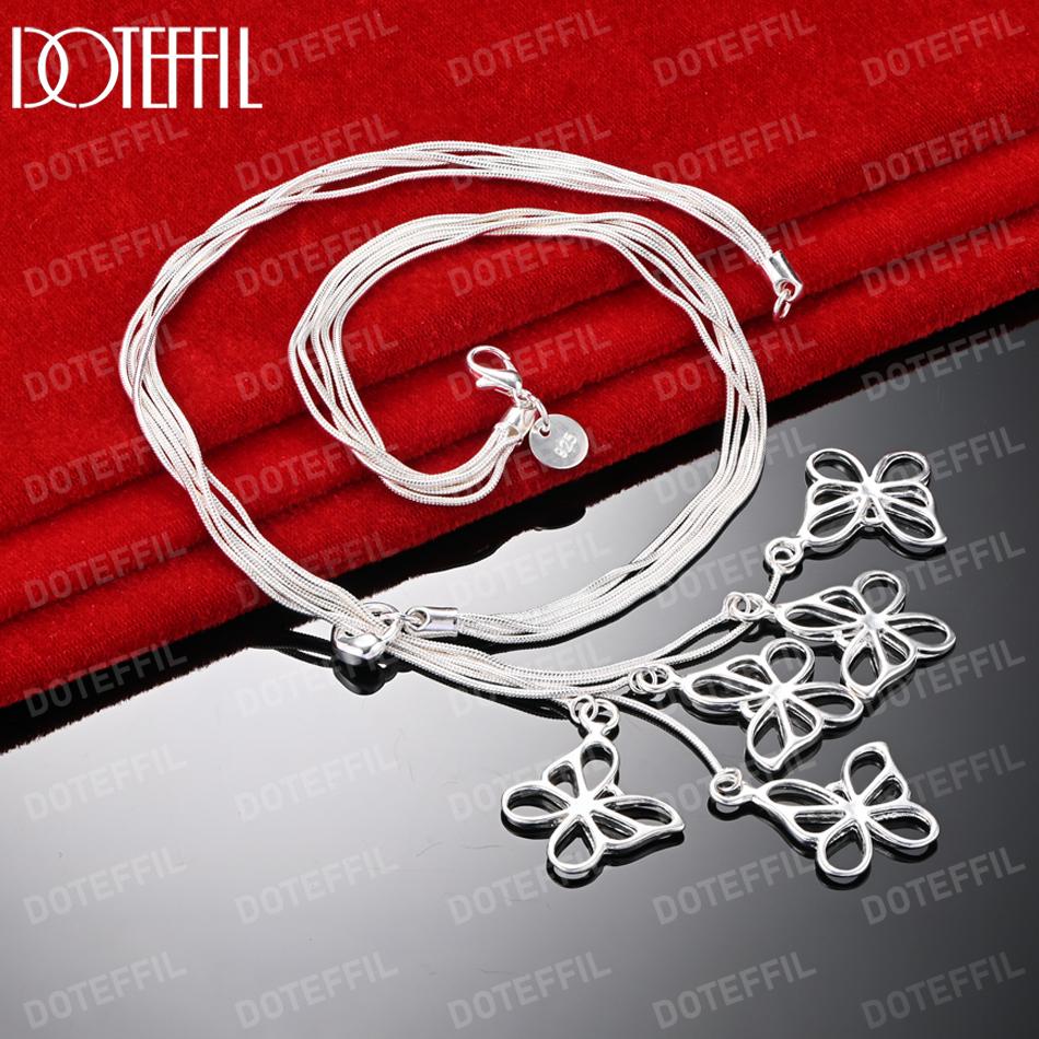 925 Sterling Silver Snake Chain Butterfly Necklace Fashionable Wedding Jewelry