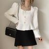 Korean Retro Ruffled Square Collar Shirt - Women's Spring/Autumn 2025 Fashion