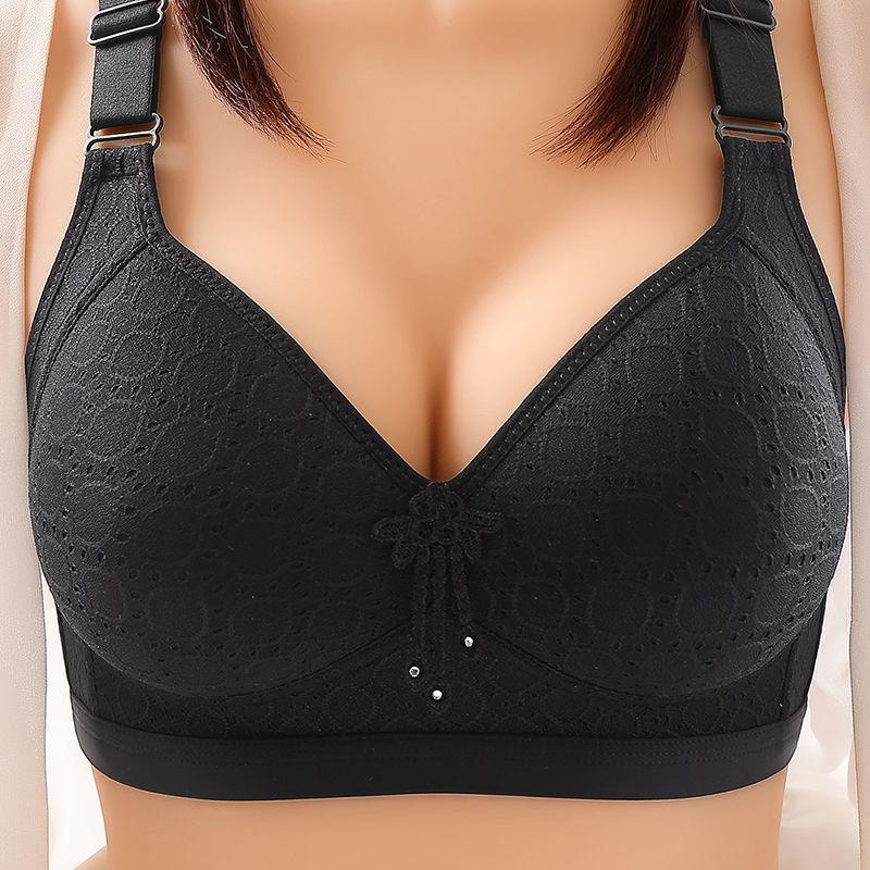 Large size without steel ring, comfortable gathering, side folding, breathable, sweat absorbing, thin mold cup, four row buckle, mom's bra