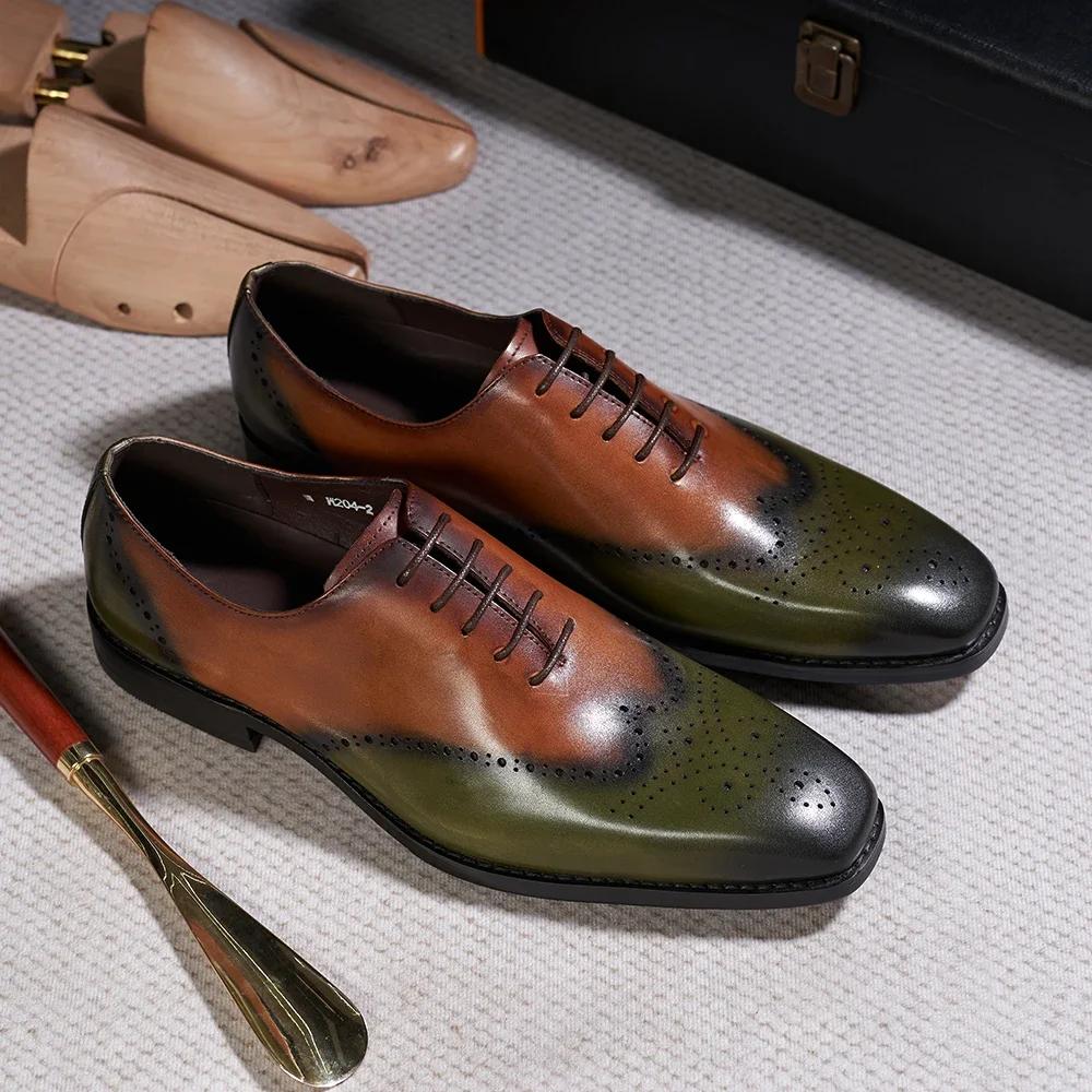 Fashion Handmade Men's Brogue Oxford Shoes Genuine Leather Lace-Up Wedding Party Dress Shoes Classic Wingtip Office Formal Footwear