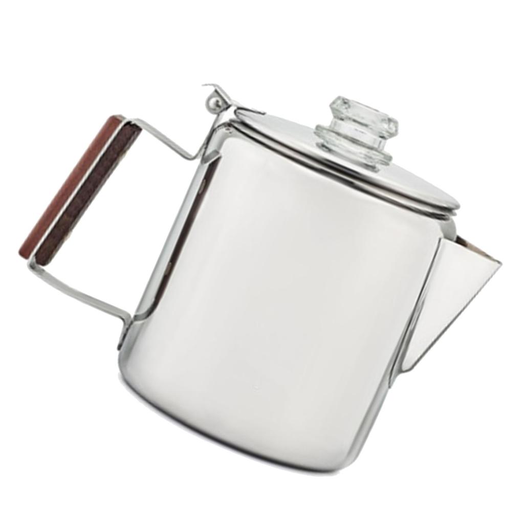 Stovetop Coffee Pot Stainless Steel Coffee Percolator with V Spout Wood Handle Multi Stove Compatible for Camping