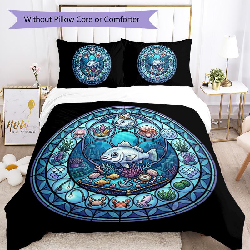Underwater Kingdom Glass Pattern Bedding,Quilt Set Quilt Cover Pillowcase Home Birthday Gift (1*duvet cover+2*pillowcase,without core)