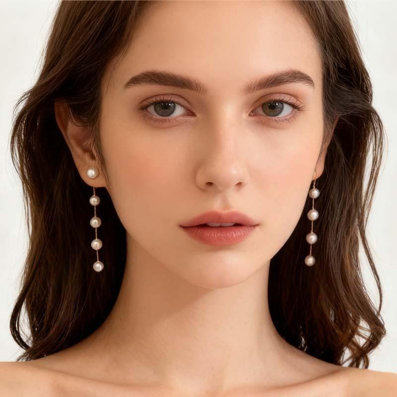 Fashion Pearl Long Earring for Women Cute Korean Crystal Rhinestone Chain Drop Earrings Bridal Wedding Party Jewelry Gifts
