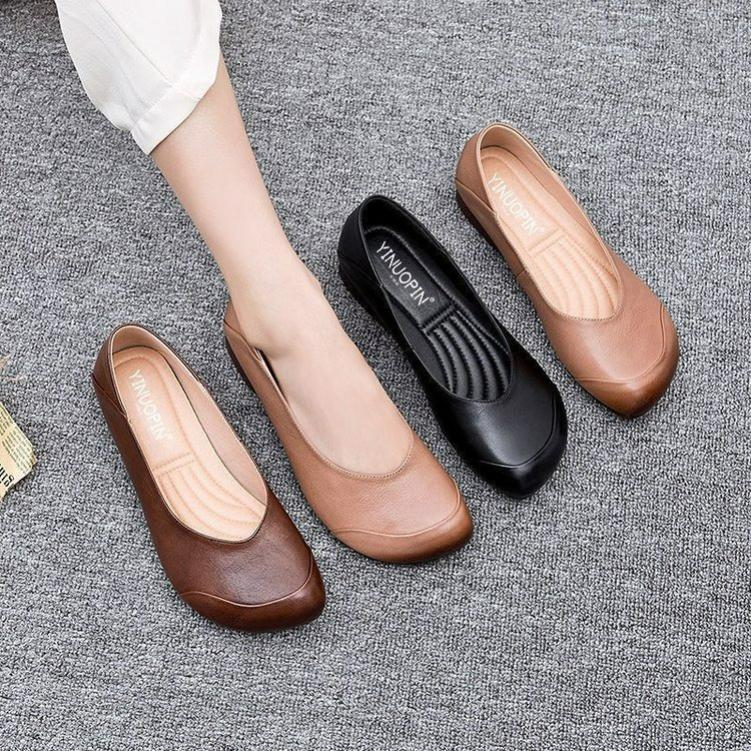 Autumn Retro Mother Shoes Soft Sole Women's Comfortable Shallow Mouth Women's Shoes Tendon Sole Single Shoes Flat Shoes