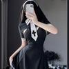 Sexy Nun Costume Women Cosplay Lingerie Gothic Maid Costume Nun Dress Anime Roleplay Halloween Outfits Tassel Black