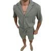 Men Sets Summer Casual Short-sleeved Shirt Shorts Fashion Striped Suit Male Two-piece Set