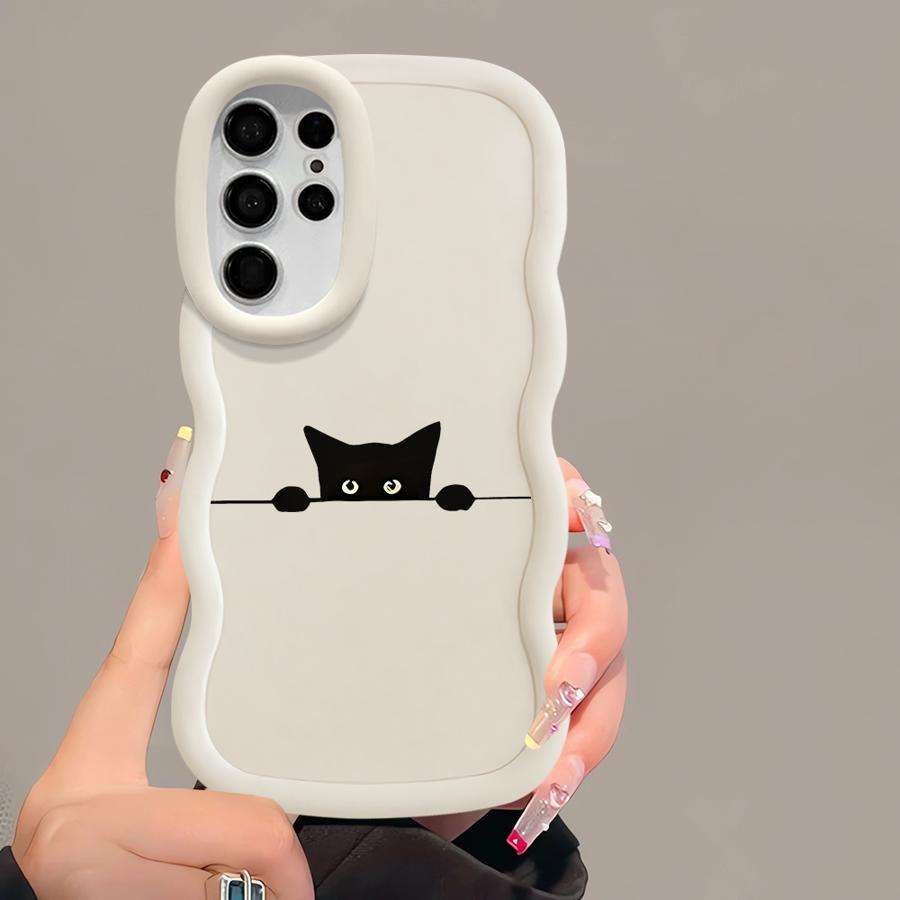 Soft Phone Cover Case for Samsung Galaxy S23 Plus S21 S22 Ultra A25 A26 S20 FE S24 S25 A54 A55 A35 A34 A24 A36 Cute Line Cat